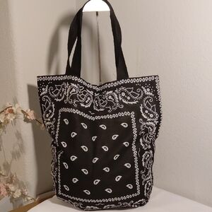 Black Bandana Paisley Print Tote Bag